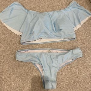 Off the Shoulder Pale Blue Bikini